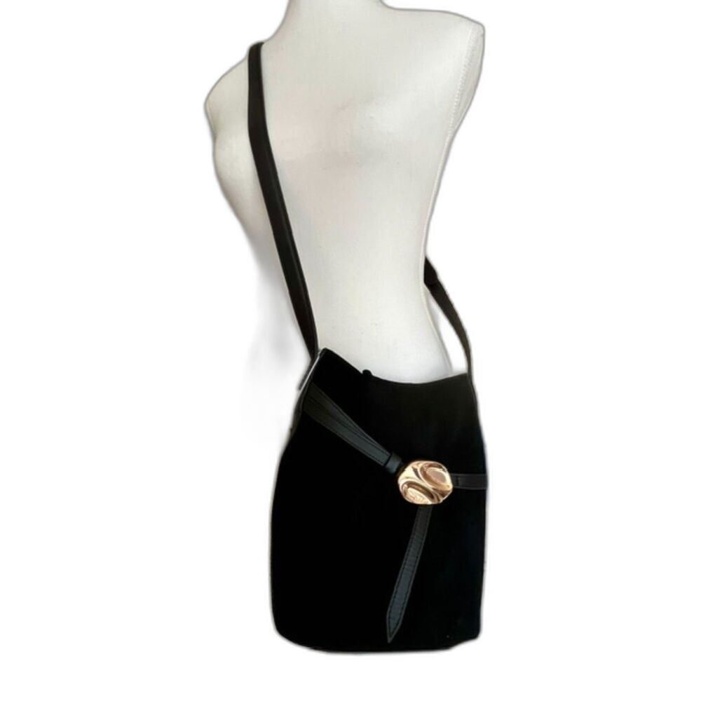 NWT Sam Edelman Bex Black Suede Belted Bucket Bag
